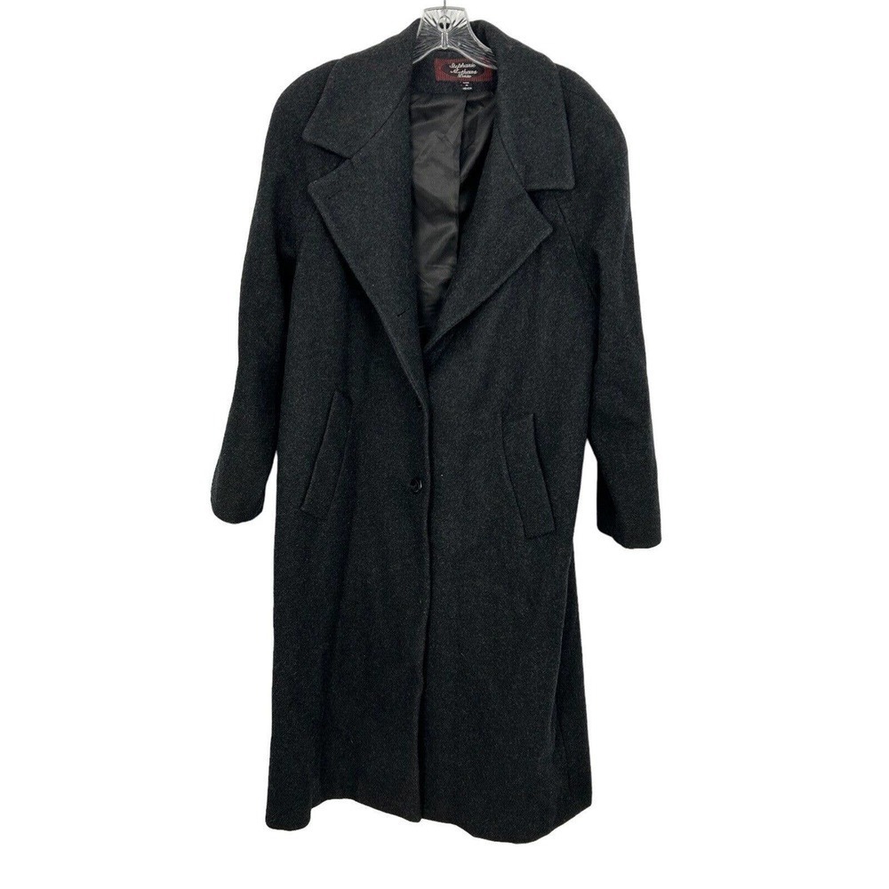 STEPHANIE MATTHEWS CHARCOAL GRAY soft 100% WOOL Coat Women Size 10 P (Flaw)